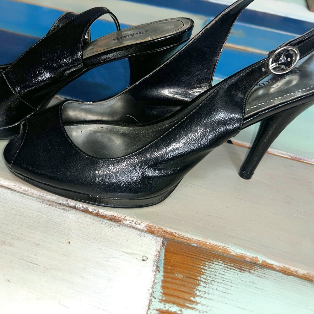 Style & Co Black Peep Toe Sling Back Platform Heals